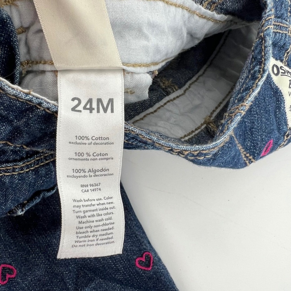Pink Heart Embroidered OshKosh Bgosh 24 mo Girls Blue Denim Vestbak Overalls - Picture 10 of 10